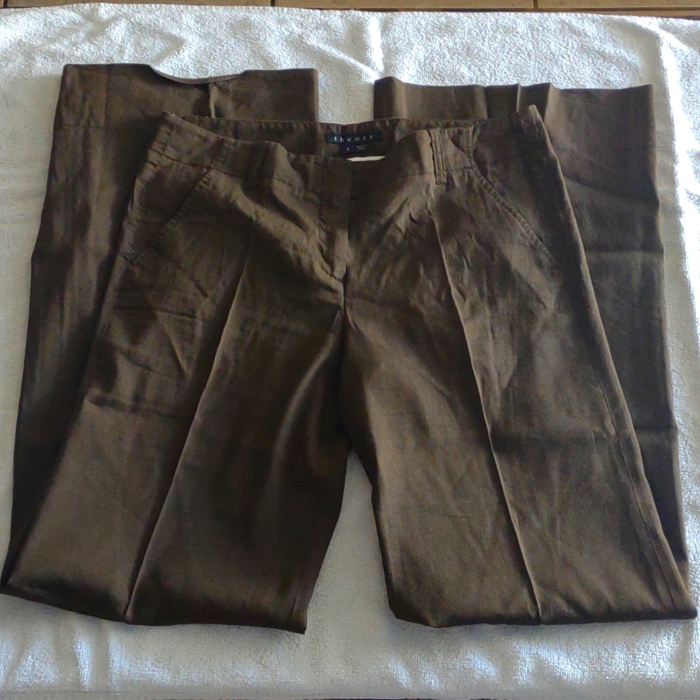 Theory - Linen Viscose Spandex Brown Pants